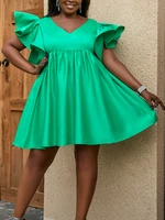 aomei green mini dress women summer short flying sleeve v neck ball gowns large size 4xl party club prom 2022 new christmas new