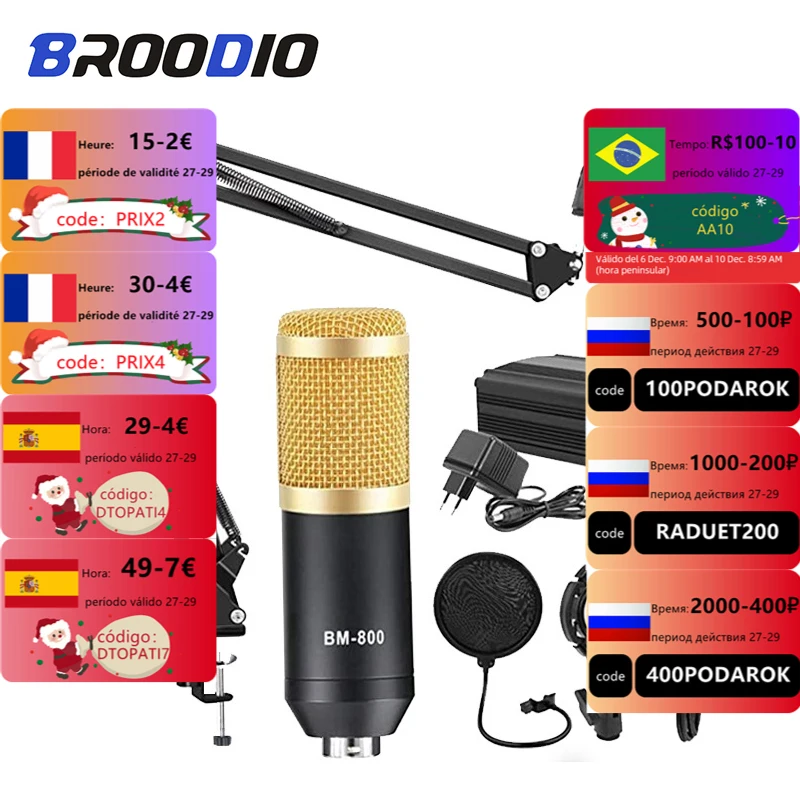 

Bm 800 Condenser Microphone Studio Recording Kits bm800 Mic Stand Phantom Power Karaoke microphones for broadcast Computer live