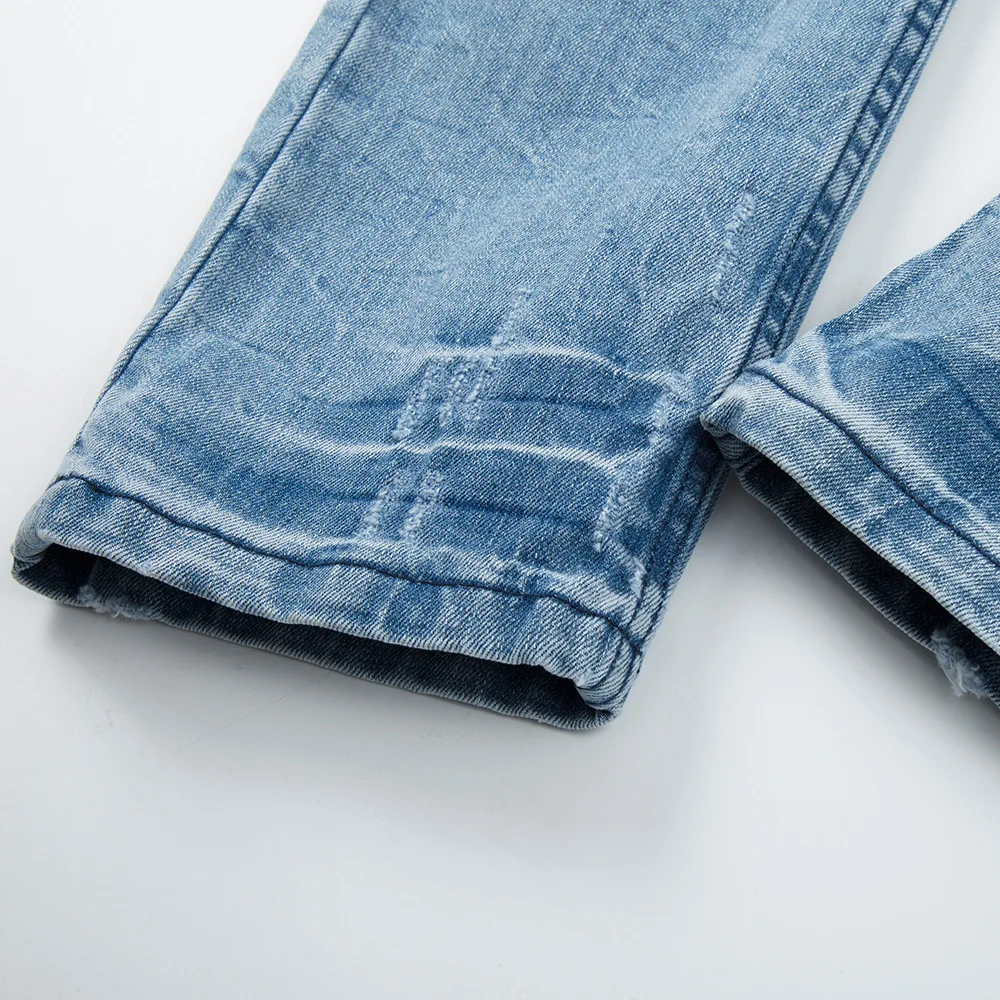 Retro Streetwear Solid Color Washed Distressed Jeans Men's Tide Brand Casual Leggings Trendy Slim Pencil Pants Jeans For Men