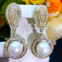 missvikki women girl cz round pearl drop earrings shiny fashion ladies daily party show jewelry best gift high quality