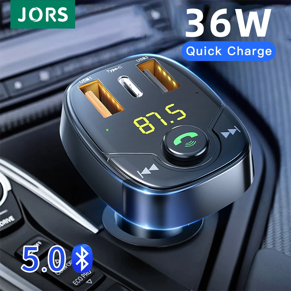 Фото Автомобильное зарядное устройство JORS Bluetooth 5 0 FM-передатчик 36 Вт PD быстрая зарядка