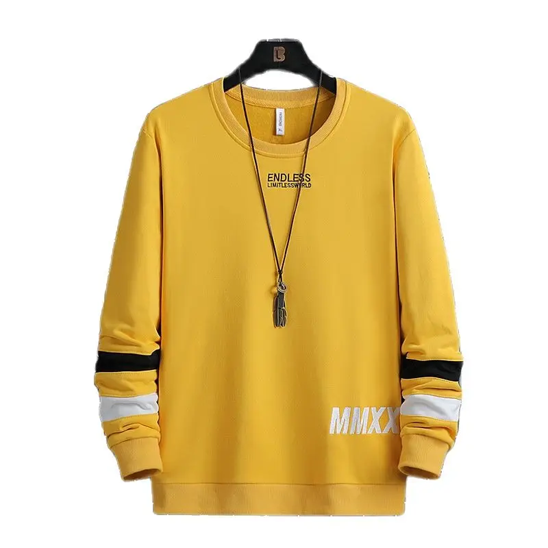 

2022 Summer New Casual Big Size Men's Sweater Striped Embroidered Cotton Pullover Long Sleeve Youth Round Neck Plus Fat T-shirt