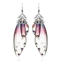 fairy simulation wing butterfly earrings for women clear crystal foil rhinestone tassel long hanging earring party jewelry gifts