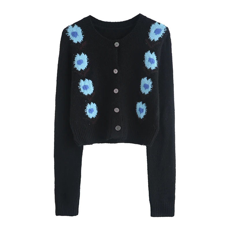 

Namou Drane осень-зима 2022 Новый кардиган с круглым вырезом и цветочной вышивкой игольчатый маленький короткий шерстяной свитер пальто для женщин