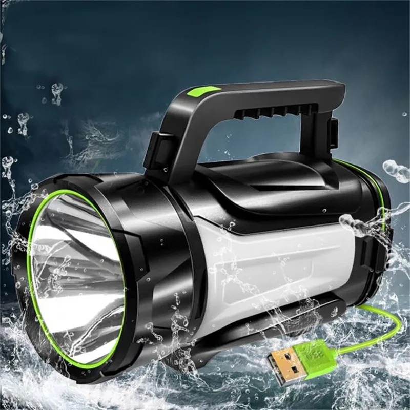 

Powerful Rechargeable Searchlight LED Flashlight Handle Spotlight Ultra-long Standby Torch LED Bulbs Green 20W