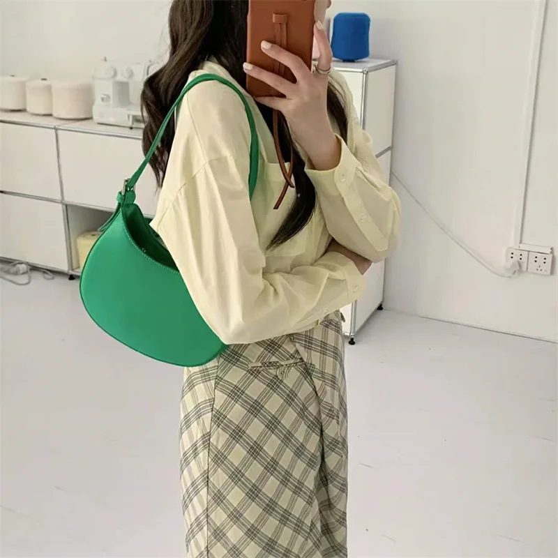 

Vintage Fashion Women Luxury Handbag Underarm Bag Ladies Top-handle Clutches Solid Color PU Leather Shopping Bag Tote Purse