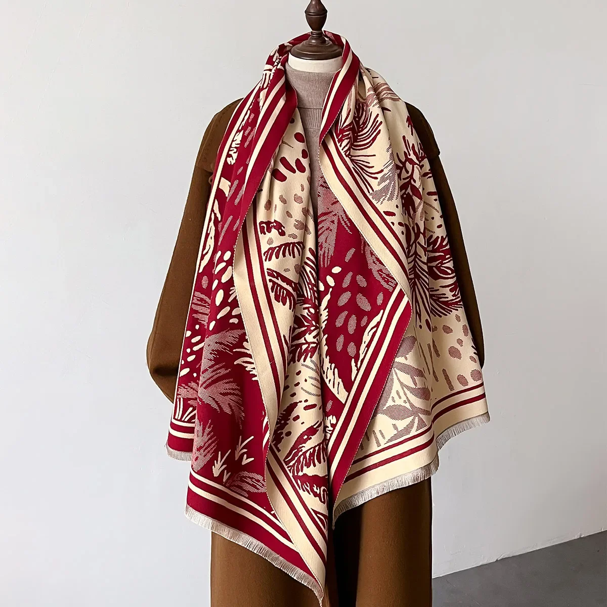 Зимний Женский Шарф Из Искусственного Кашемира С Цветочным Принтом Теплый