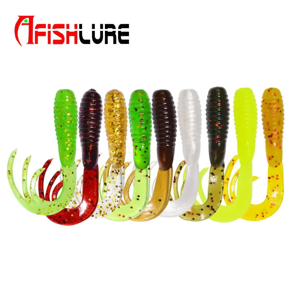 

Afishlure 50pcs/bag 38mm/0.7g Soft Plastics Grubs Worms Lure Artificial Bait Fishing Rock Freshwater Small Tail Curly Tout Fish