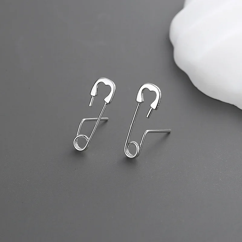 

Simple Safety Pin Stud Earrings for Women Silver Colour Metallic Geometric Earrings Everyday Accessories Jewelry Friend Gift