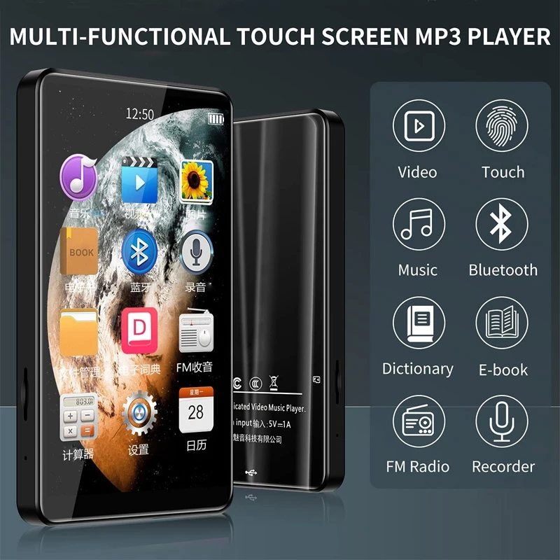 

4,0 дюймовый Полноэкранный сенсорный рекордер плеер MP3 MP4 музыкальный плеер 5,0 BT с динамиком 1080P Портативная видео электронная книга FM MP5
