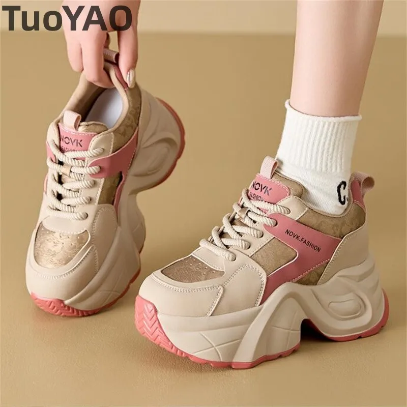 Женская повседневная обувь из натуральной кожи 9 см кроссовки на массивном