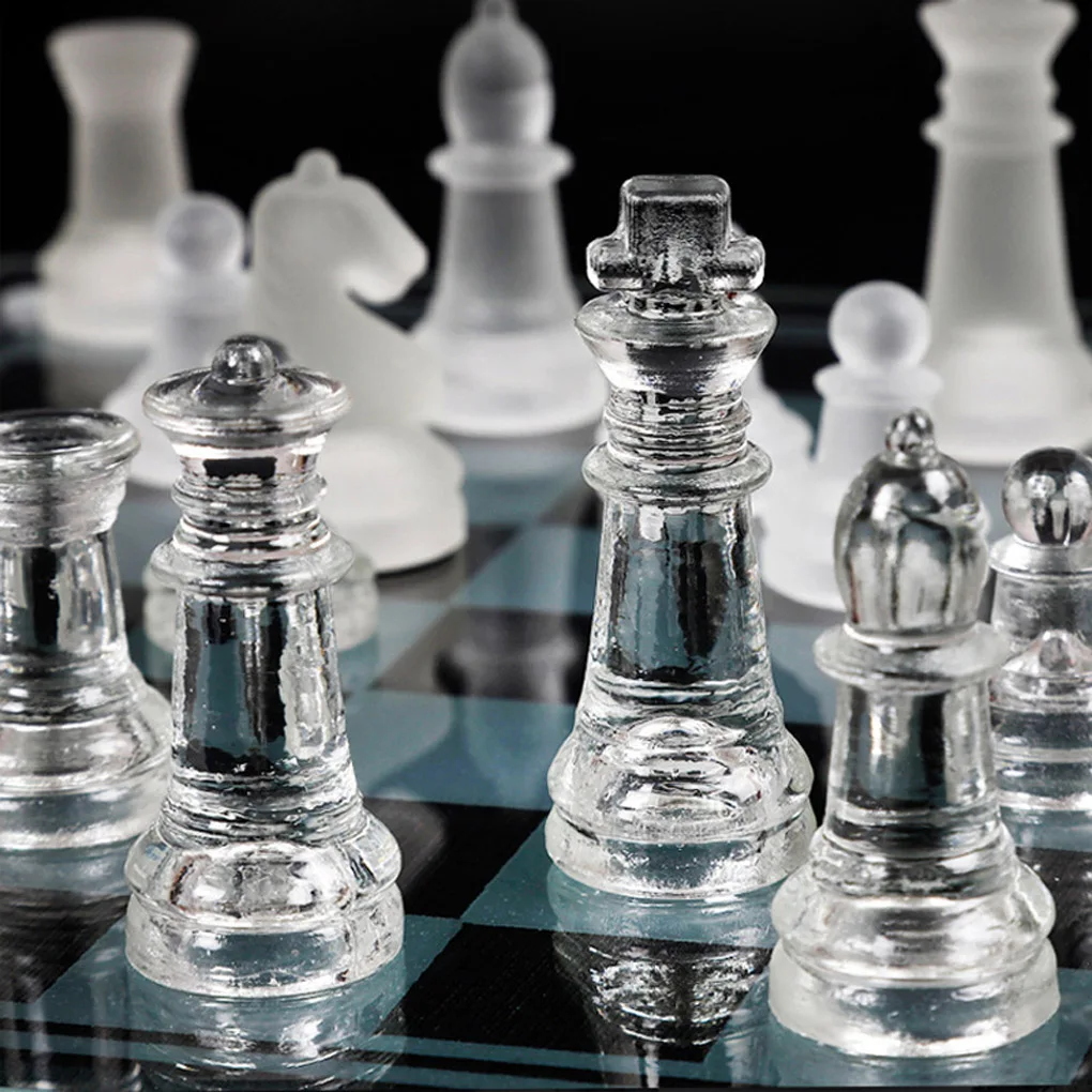 

Glass Chess Set with Board Crystal Chessboard Interactive Game Educational Supplies Room Centerpieces Household Decor