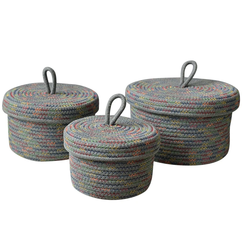

3 Pcs Storage Basket with Lid, Cotton Rope Storage Baskets, Remote Controller Toy Organizing for Storage in Living Room