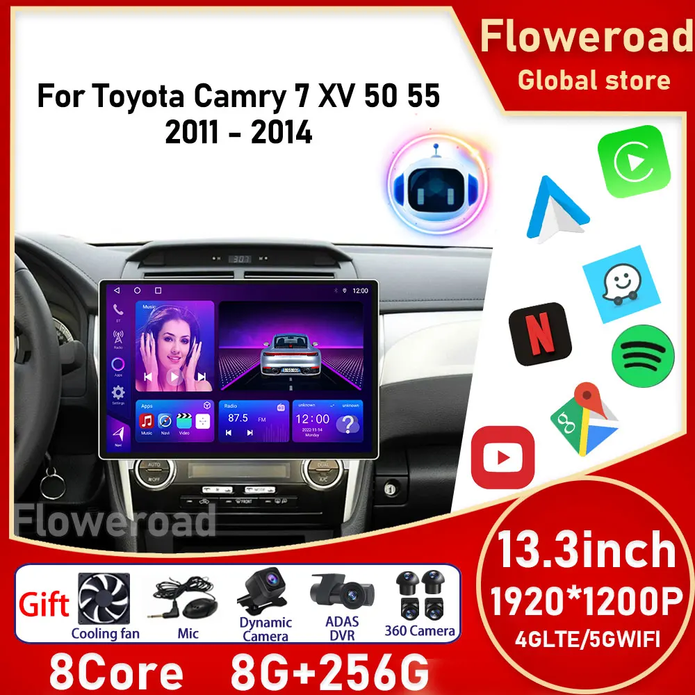 

7862 8G+256G Android For Toyota Camry 7 XV 50 55 2011 - 2014 Car Radio Multimedia Intelligent System GPS Navigation 4G LTE BT