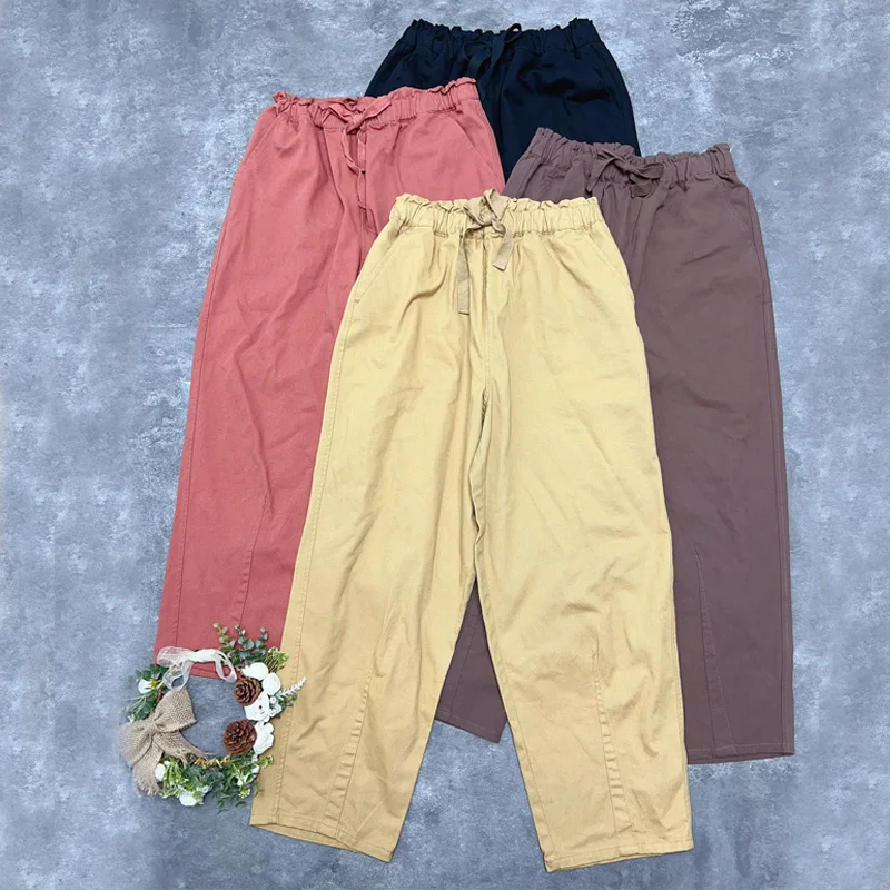 Женские свободные шаровары Johnature простые повседневные штаны до щиколотки с