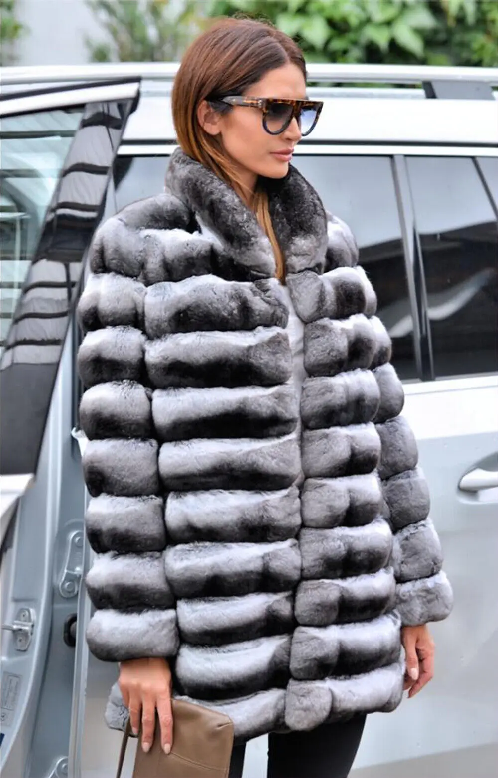 Роскошная женская куртка из шиншиллы зимняя натурального меха кролика рекс