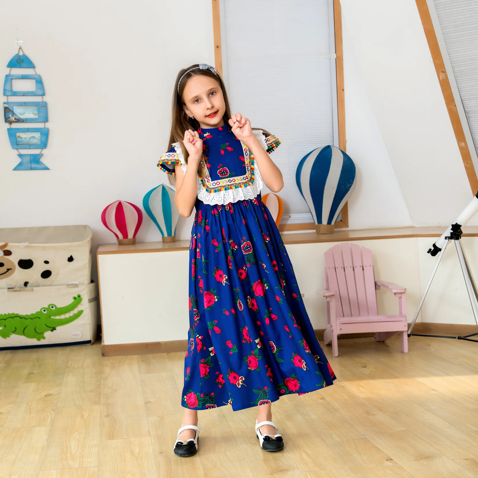 Sl003 Kids Summer Embroidered Robe Dubai Girl's Clothing Arab Abaya Formal Occasion Dresses Sequin Abaya Dignified Skirt Robe