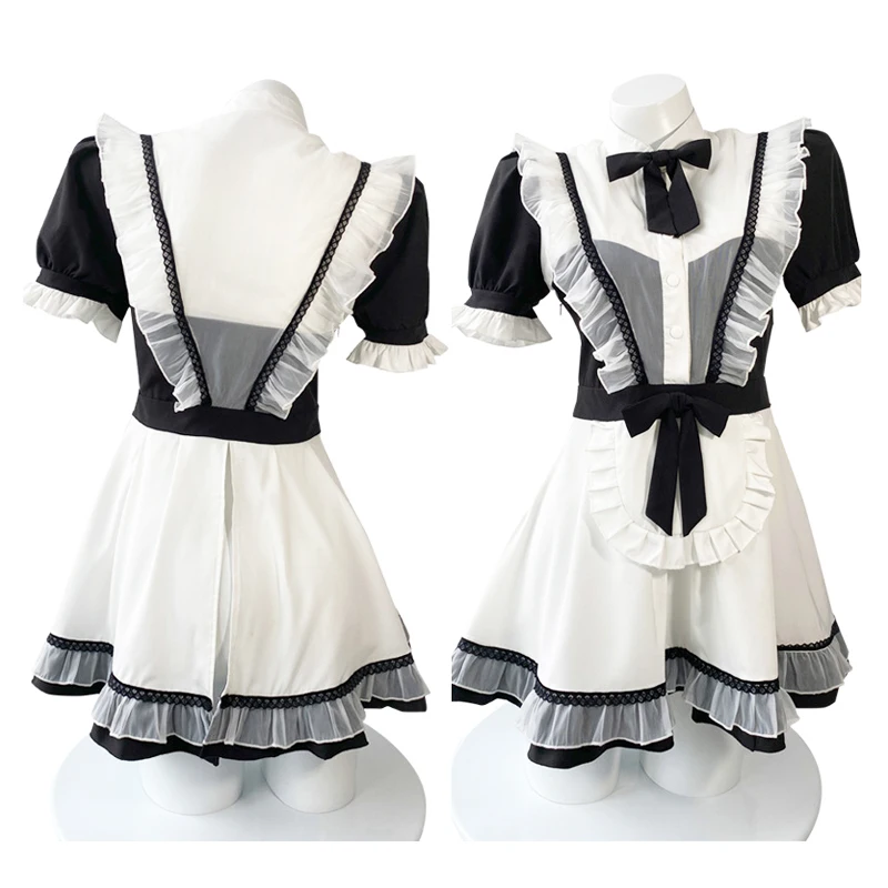 

Anime Princess Cosplay Maid Uniform Sweet Heart Girls Bowknot Lace Ruffle Black White Dress Lolita Sleepwear Drop Ship