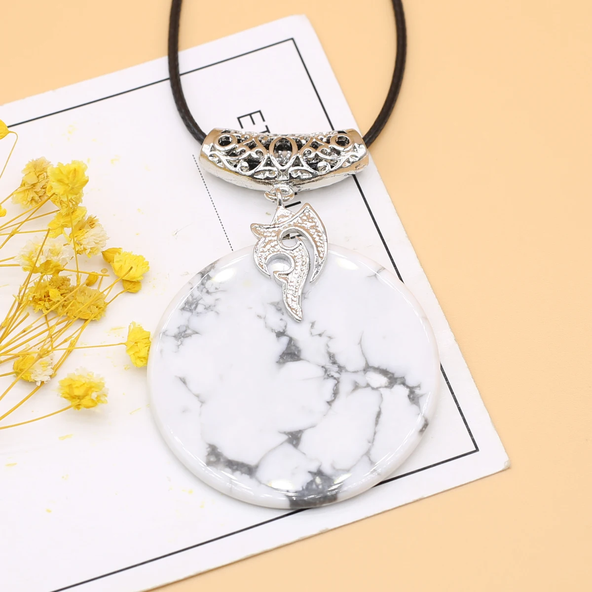 

Natural Stone Pendant Round White Turquoise Pendant For Jewelry Making DIY Necklace Earrings Accessory length 17’’