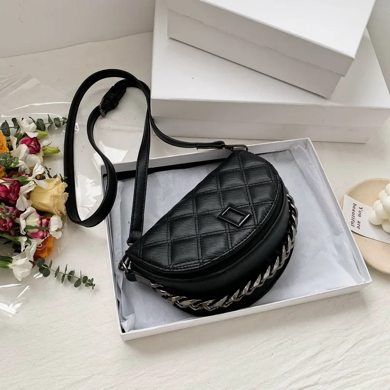 

Однотонная полукруглая женская сумка-мессенджер с узором из страз, женская сумка из искусственной кожи, сумки для женщин 2022, женская сумка