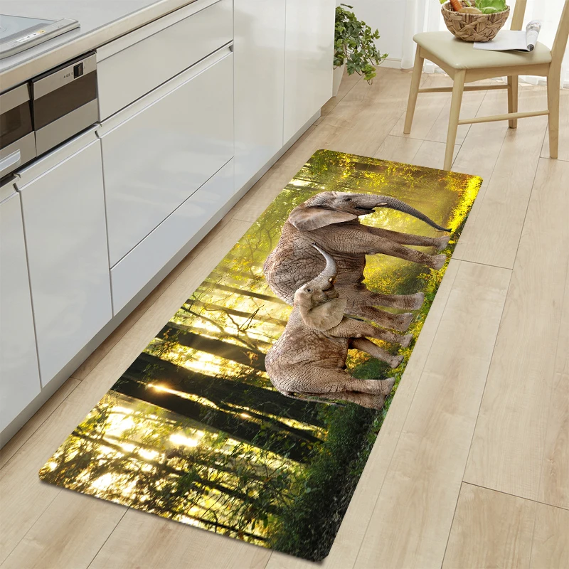 

3D Elephant Printed Non Slip Kitchen Rug Bathroom Floor Mats Laundry Runner Rugs Bedroom Carpet Doormats