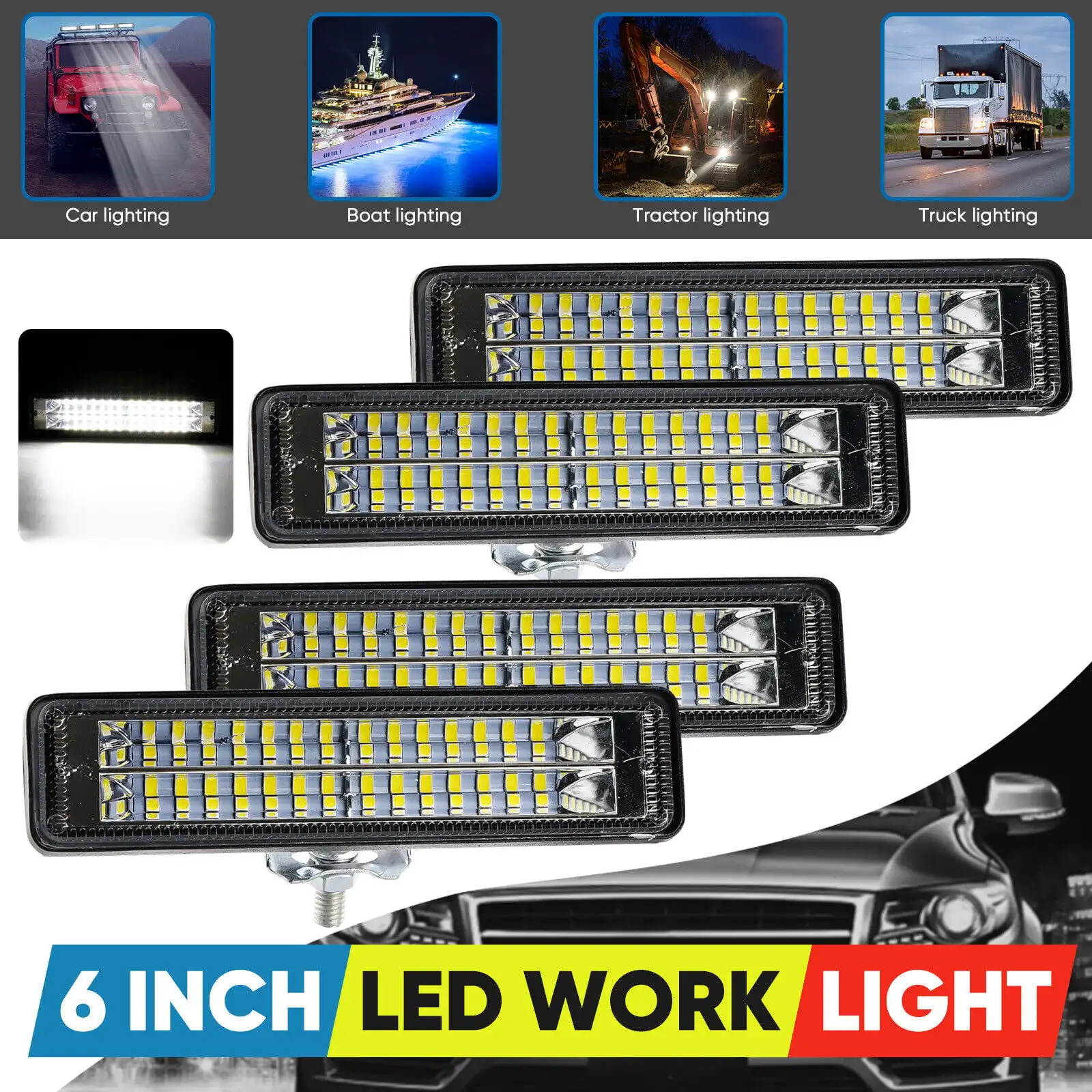 

4PCS 6inch 28LED Work Light Bar Spot Flood Bar Combo Fog Light Lamp for Ford Jeep Toyato GMC ATV SUV Boats