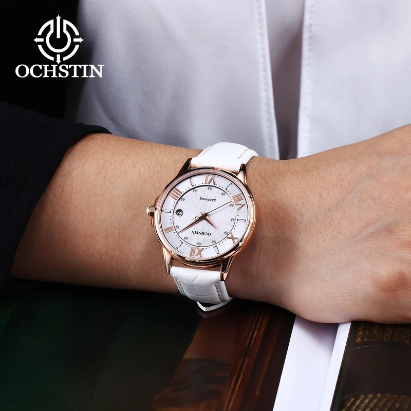 OCHSTIN LQ012 Casual Waterproof Watches for Women Quartz Luxury Genuine Leather Strap Women Wristwatch Calendar enlarge