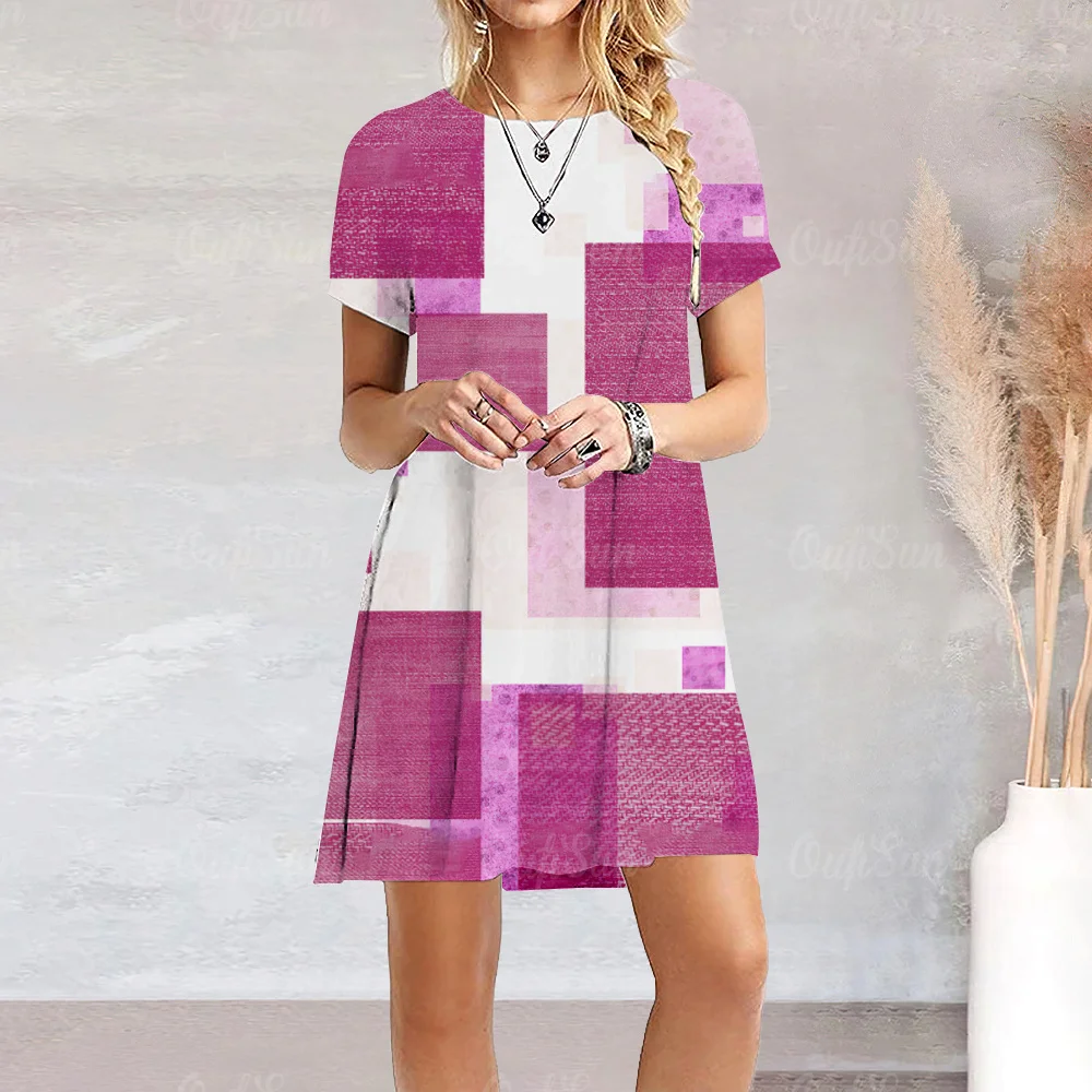 

Vintage Women'S Knee Dresses Patchwork Print Summer Casual Mini Skirt Y2k Short Pullover New Holiday Women Chic High Streetwear
