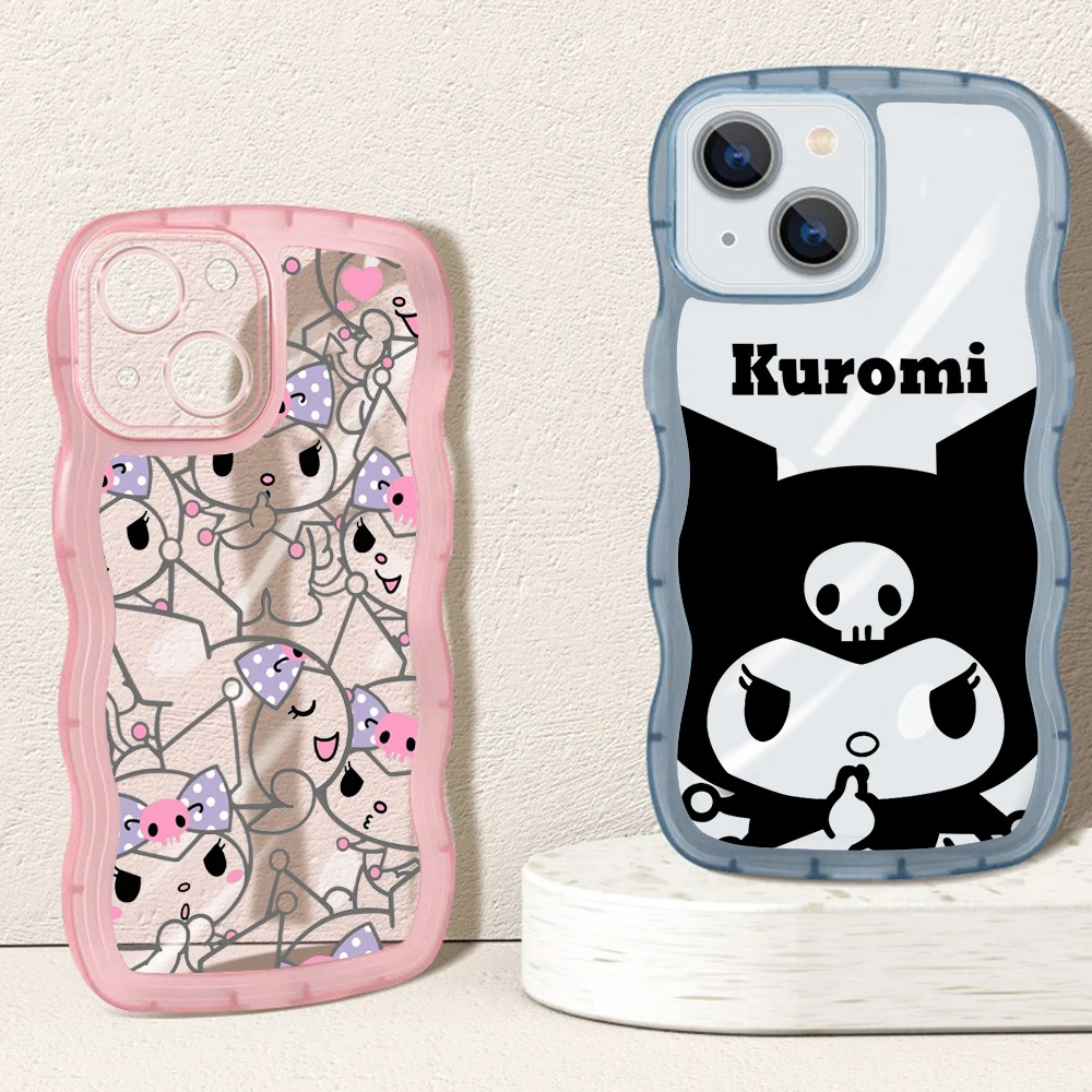 

Cute Sanrio kuromi cartoon Transparent Curly Wave phone Case for huawei p20 30 40 50 pro 8x 9xpro Shockproof Bumper Cover Capa