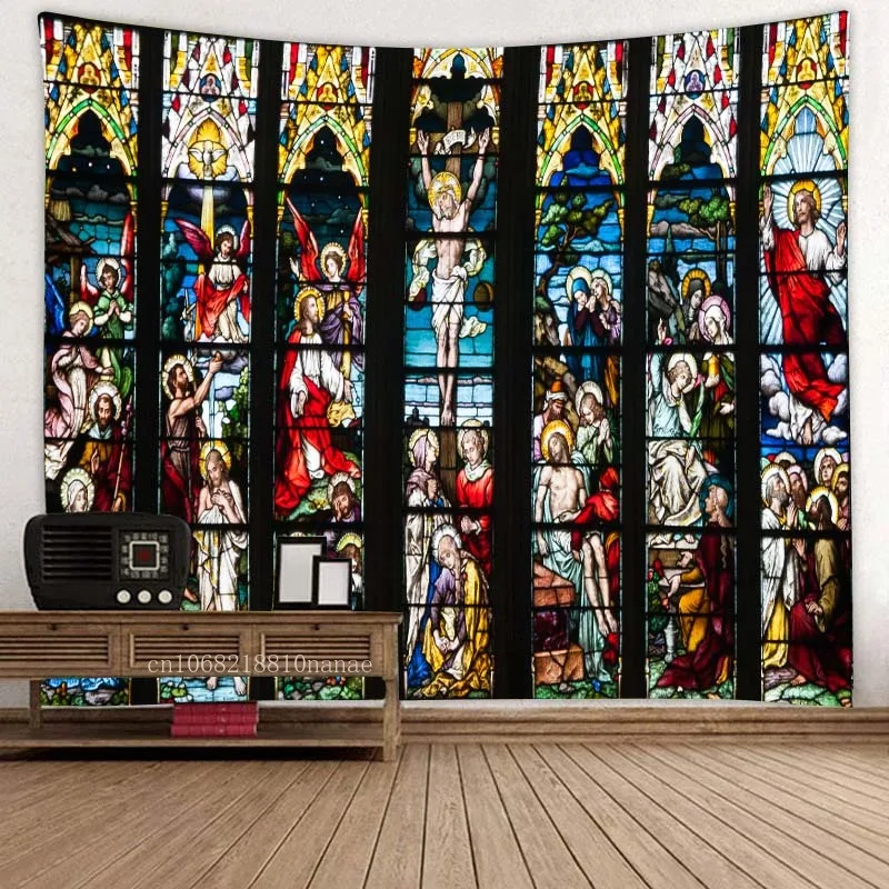 Витражное стекло с изображением бога Богородицы, настенный висячий гобелен Вознесения Иисуса, эстетический гобелен, домашний декор