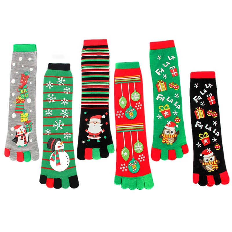 

Новые женские носки с забавным мультяшным принтом, с пятью пальцами, повседневные Мягкие носки, женские рождественские носки, новогодние подарки