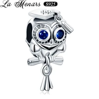 la menars learned owl bead charms fit original bracelet genuine sterling silver cute animal style jewerly diy making