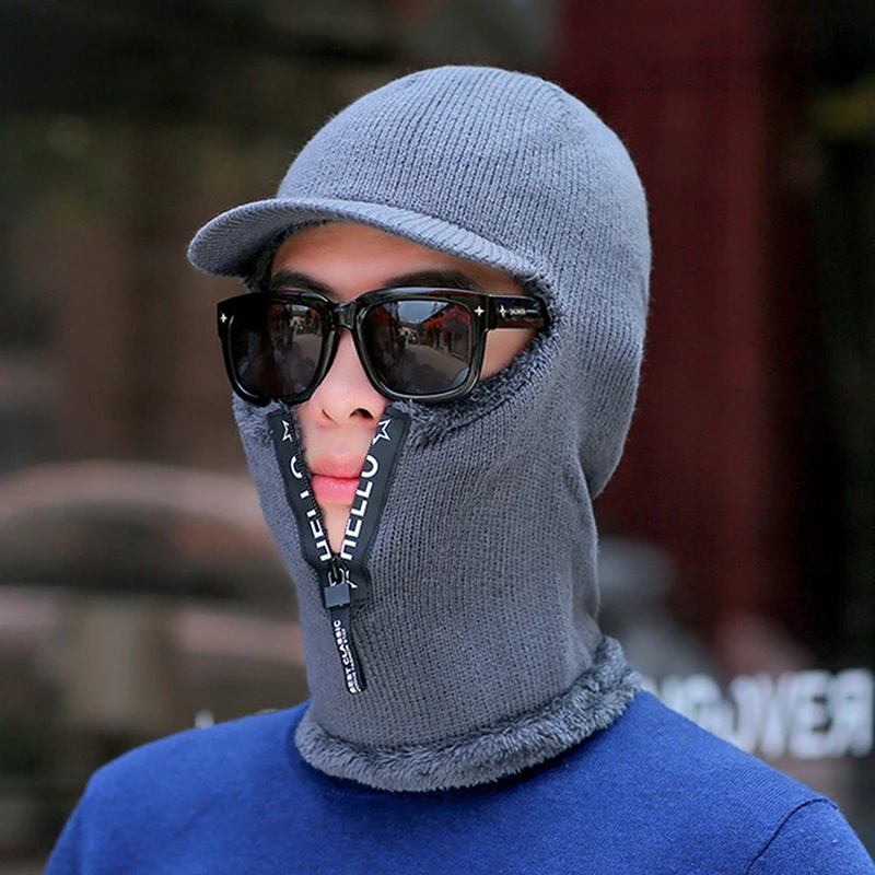 

Men Women Winter Knitted Hat With Zipper New Add Fur Lined New Warm Brim Winter Hats For Men Keep Face Ear Warm Cap Fashion