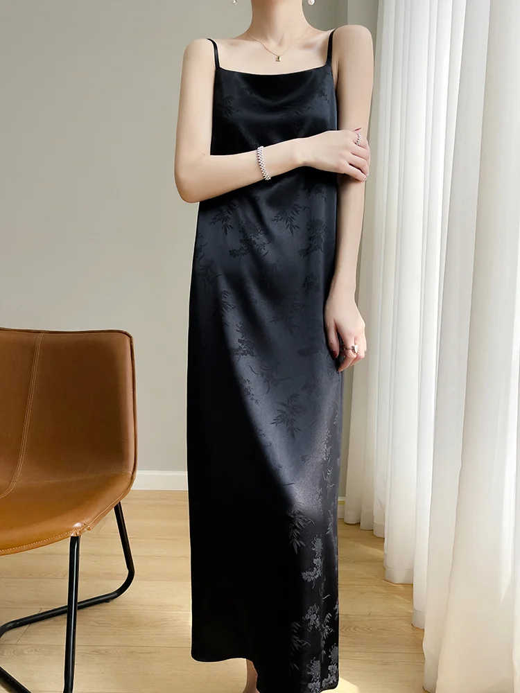 

Suspender Skirt 2023 New Silk Dress Simple Satin Light Luxury Senior Temperament French High Waist Embroidered Long Skirt