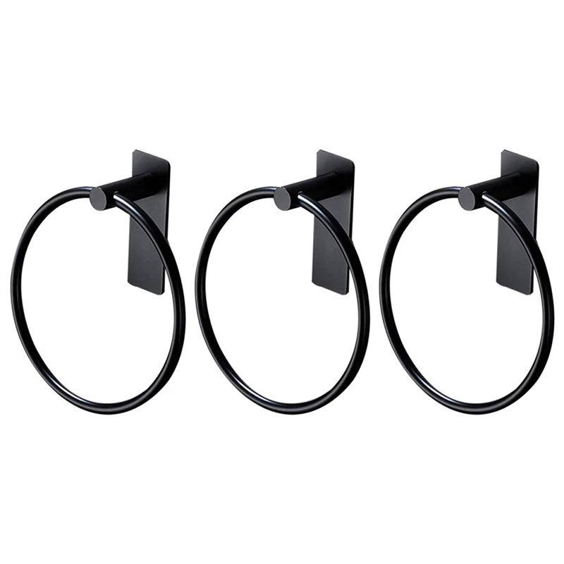 

3X Towel Ring/Hand Towel Holder - Self Adhesive Round Towel Rack Hand Towel Bar For Bathroom, Stainless Steel Black