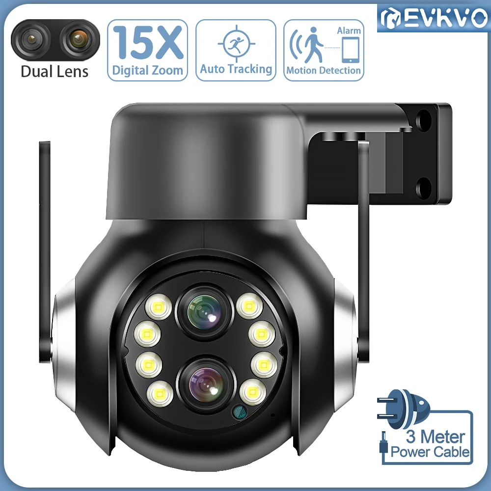

EVKVO 2K 4MP 15x Zoom 2.8+12mm Dual Lens PTZ IP Camera WiFi Automatic Tracking Color Night Vision Surveillance Camera 390eyeS