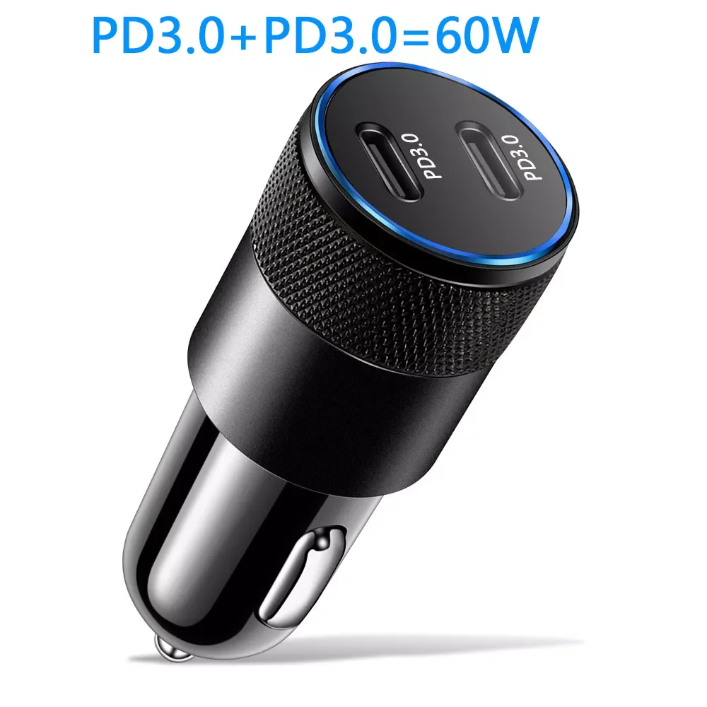 

PD3.0 Dual type-c Car Charger 12-24V Cigarette Socket Lighter Fast Charger Power Auto Adapter Upgraded Quick Qharge for iPhone13