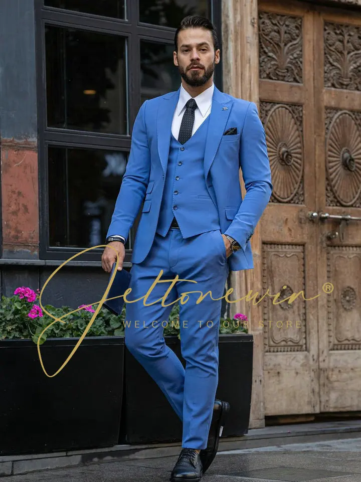 Мужские костюмы из трех предметов тонкий формальный пик с лацканами свадебный