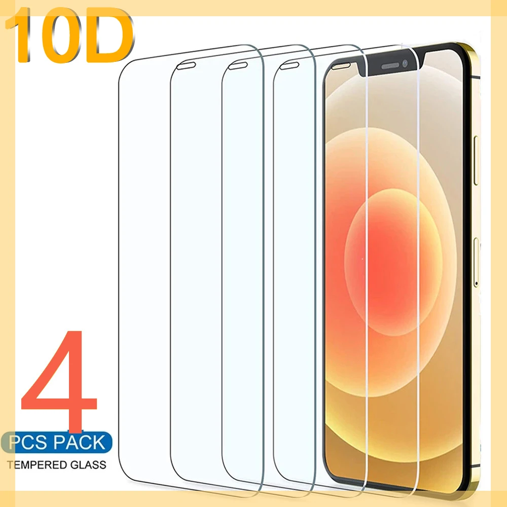 

10D 4PCS Protective Glass On the For iPhone 7 8 6 6s Plus X Screen Protector For iPhone 11 12 13 Pro X XR XS MAX SE 5 5s Glass