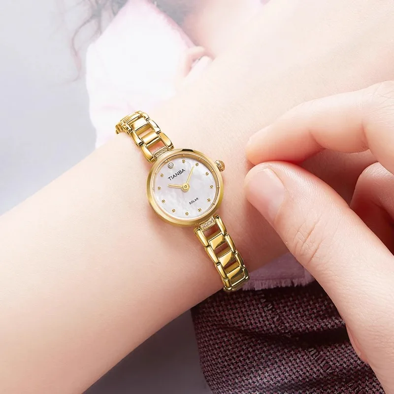 Часы TIANBA Eco-Drive женские компактные водонепроницаемые простые дамские наручные