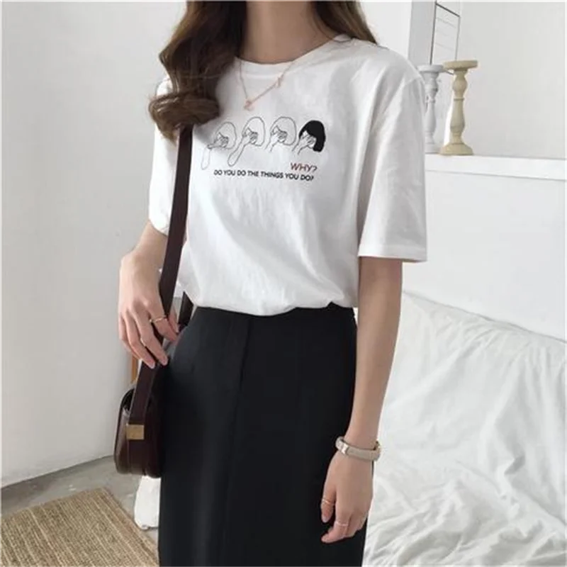 

Why Do You Do The Things You Do Tee Clothes for Women Aesthetic Women's Clothing White T-shirt Vintage Tops 90s Anime