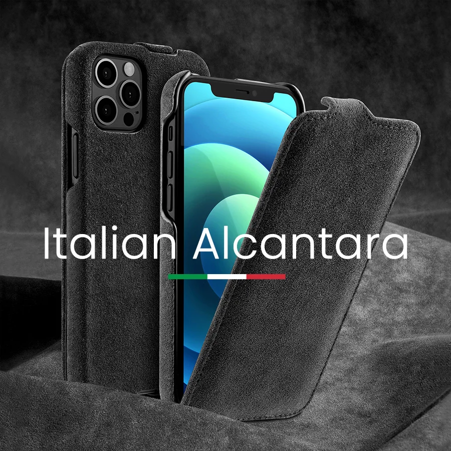 

ALCANTARA Flip Phone Case For iPhone 12 Pro Max mini 11 Business Luxury Vertical Open Artificial Leather Cases Bag Cover