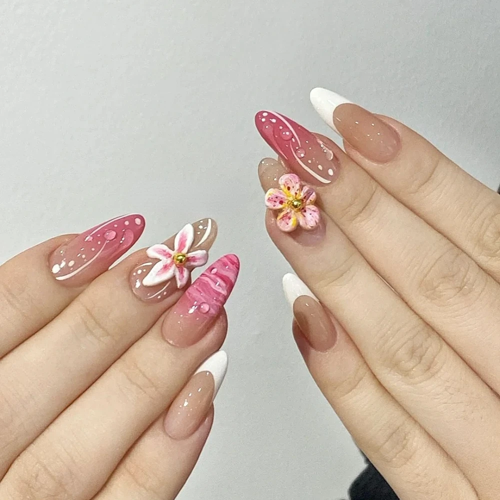 Маникюрные ногти ручной работы среднего размера с миндалем 10 шт. набор клейких