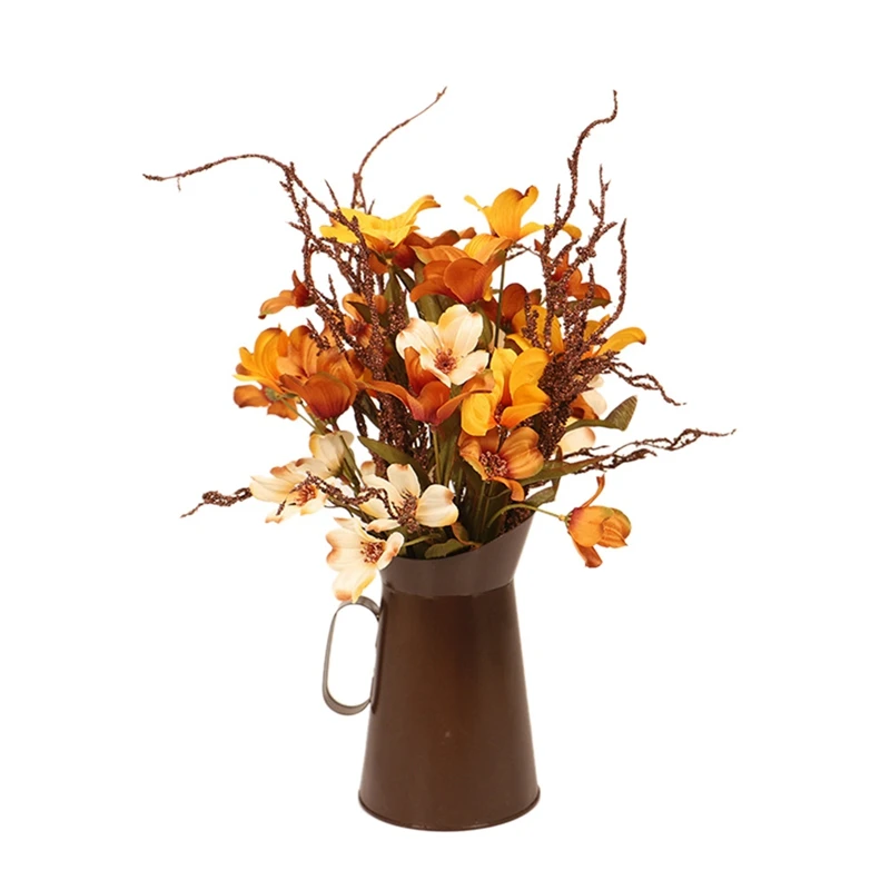 

Rose Goldartificial Flowers with Metal Pot Vintage Faux Silk Flower Arrangements for Table Centerpieces, Home Decoration