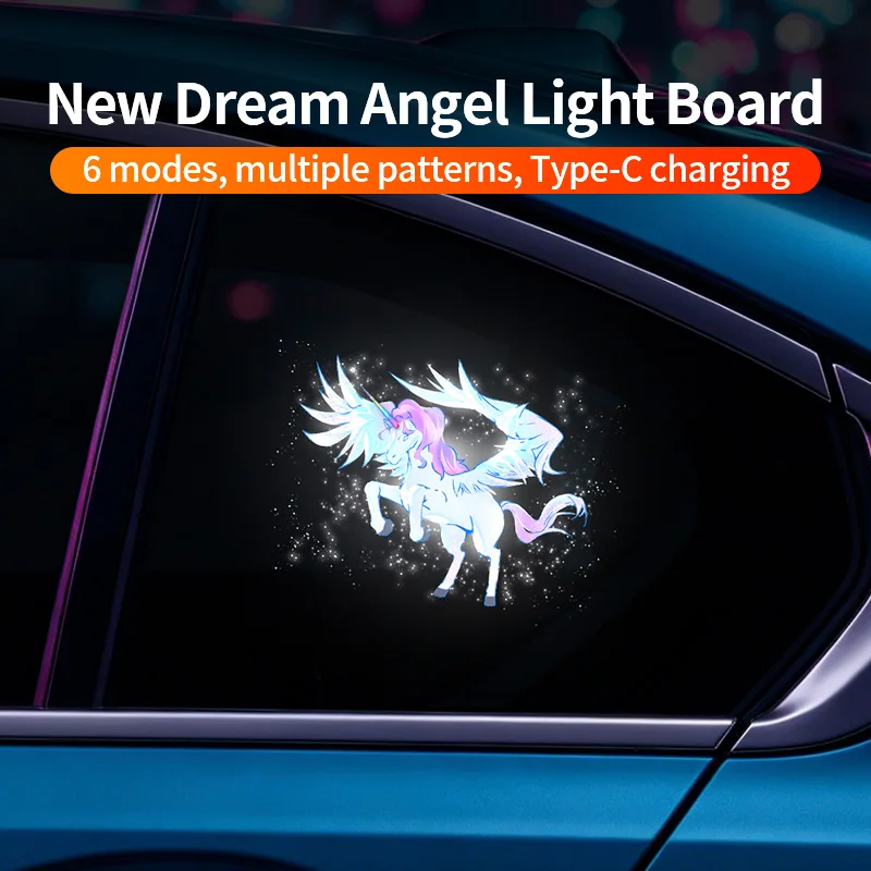 Светодиодная LED-панель для автомобильного окна «Звездное небо» с солнечным датчиком, умная атмосферная лампа, декоративный светильник на присоске с изображением ангела, единорога, бабочки (art.: 3920dc8bee80f) - 3920dc8bee80f