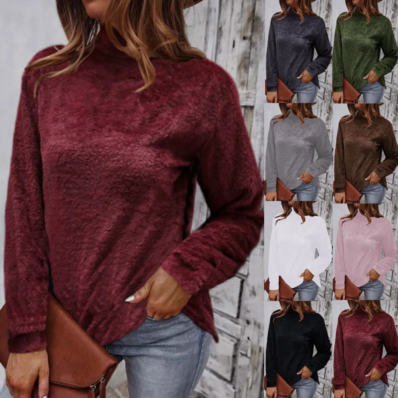 

2022 autumn and winter women's long-sleeved turtleneck plush sweater women's knitted top