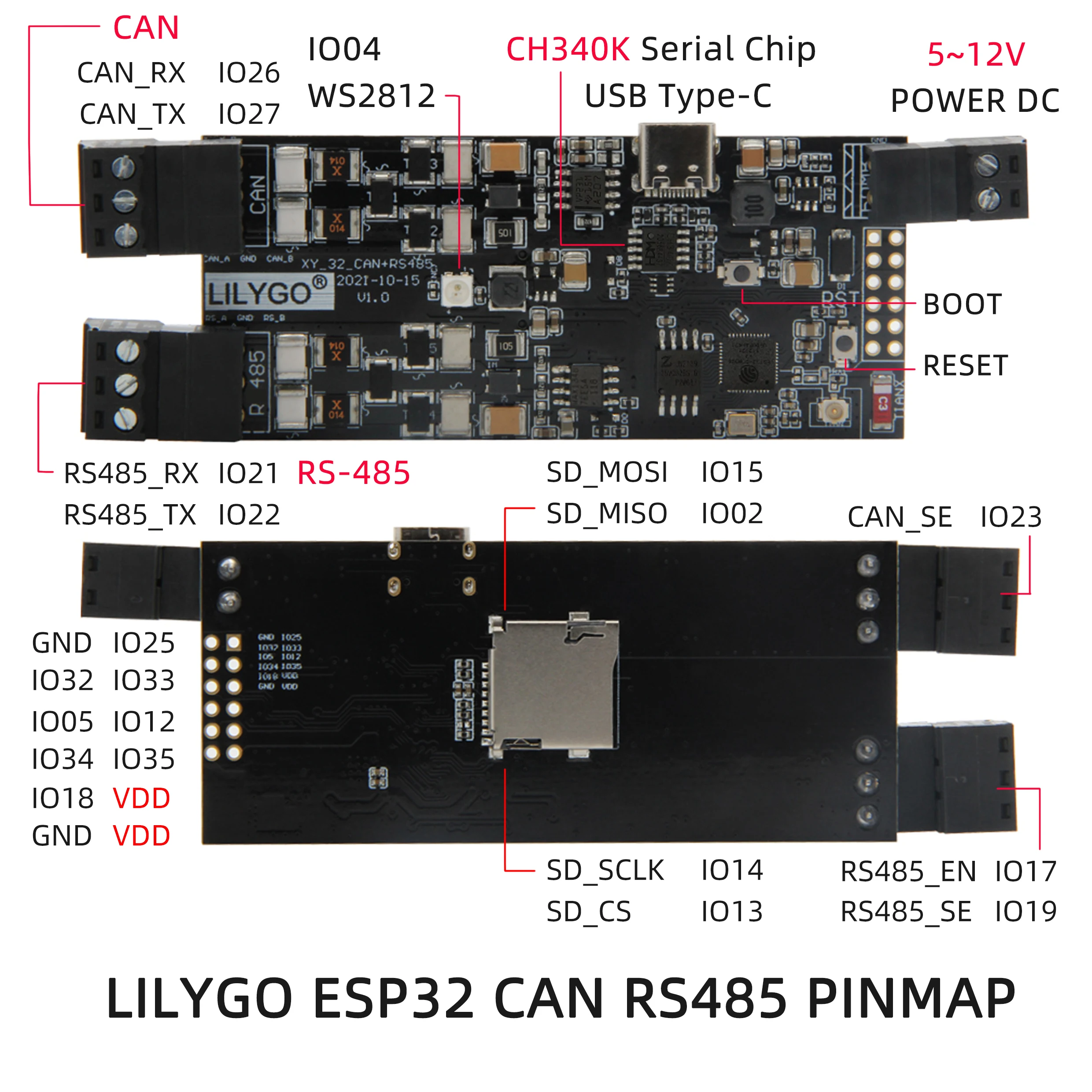 LILYGO® TTGO T-CAN485 ESP32 CAN RS-485 Supports TF Card WIFI Bluetooth Wireless IOT Engineer Control Module Development Board images - 6
