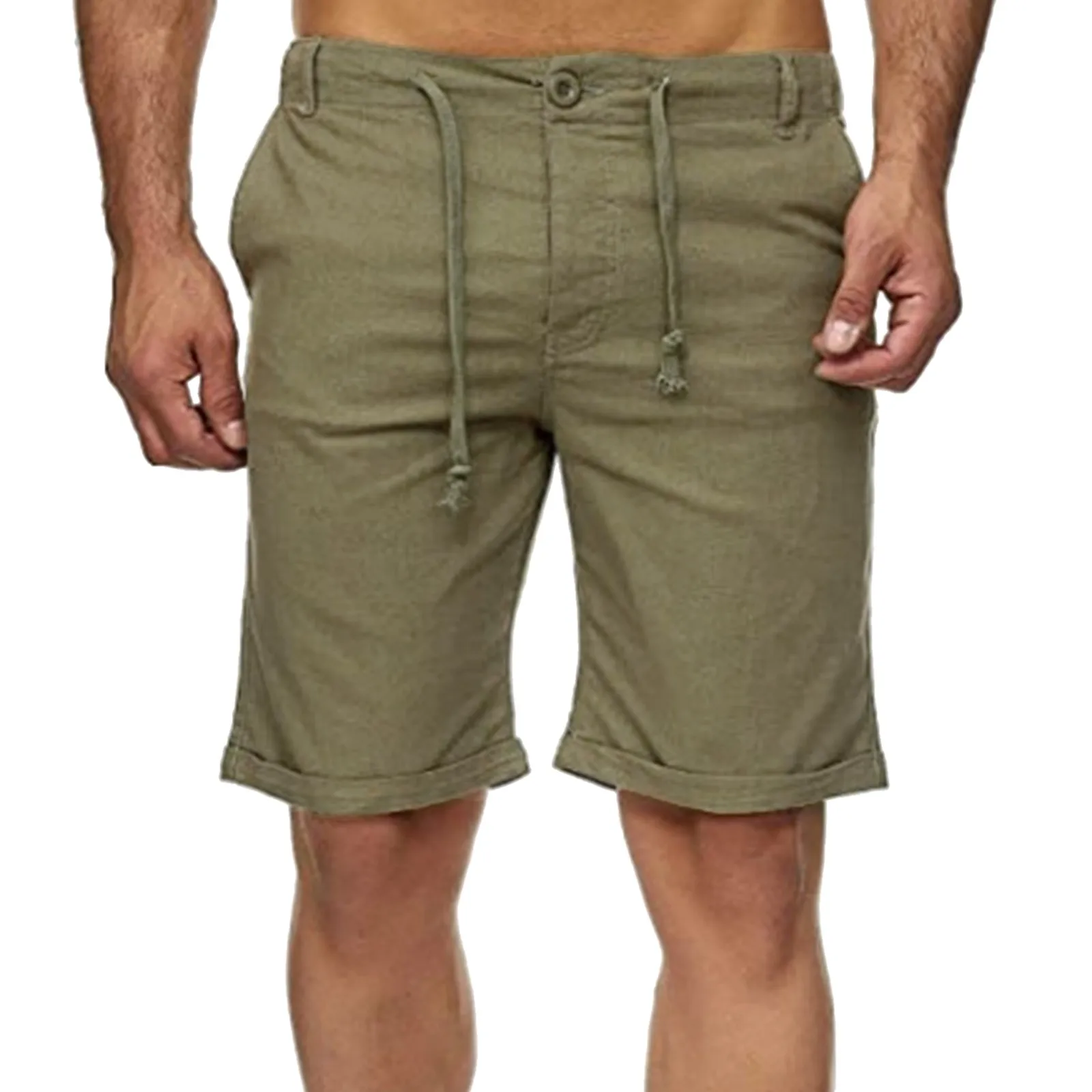 

Line Cotton Shorts Mens Solid Pocket Pants Summer Party Drawstring Vacation Trouser Short Hawaii Beach Solid Sweat Short Pants