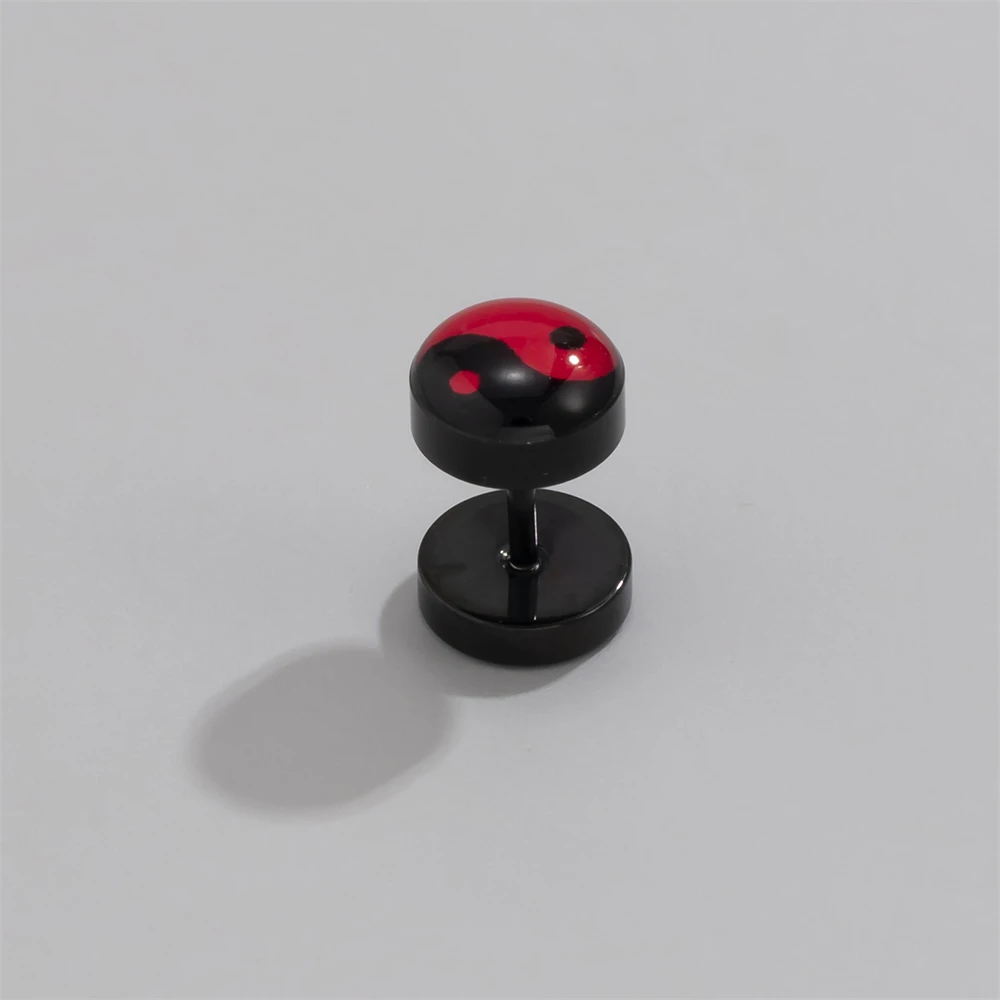 

Retro Chinese Style Red Color Tai Chi Round Shape Stud Earrings Trend Fashion Men's Simple Design Stud Earrings Gift Jewelry