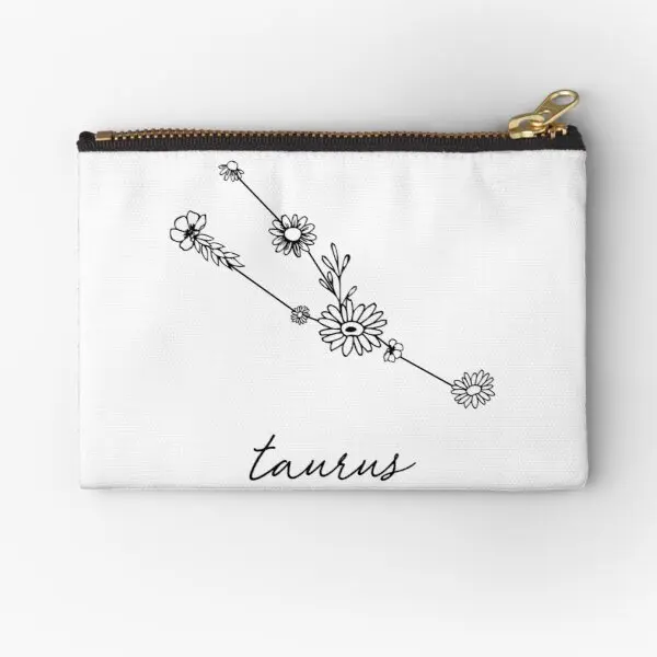 

Taurus Zodiac Wildflower Constellation Zipper Pouches Key Pure Storage Packaging Men Wallet Money Coin Pocket Socks Bag